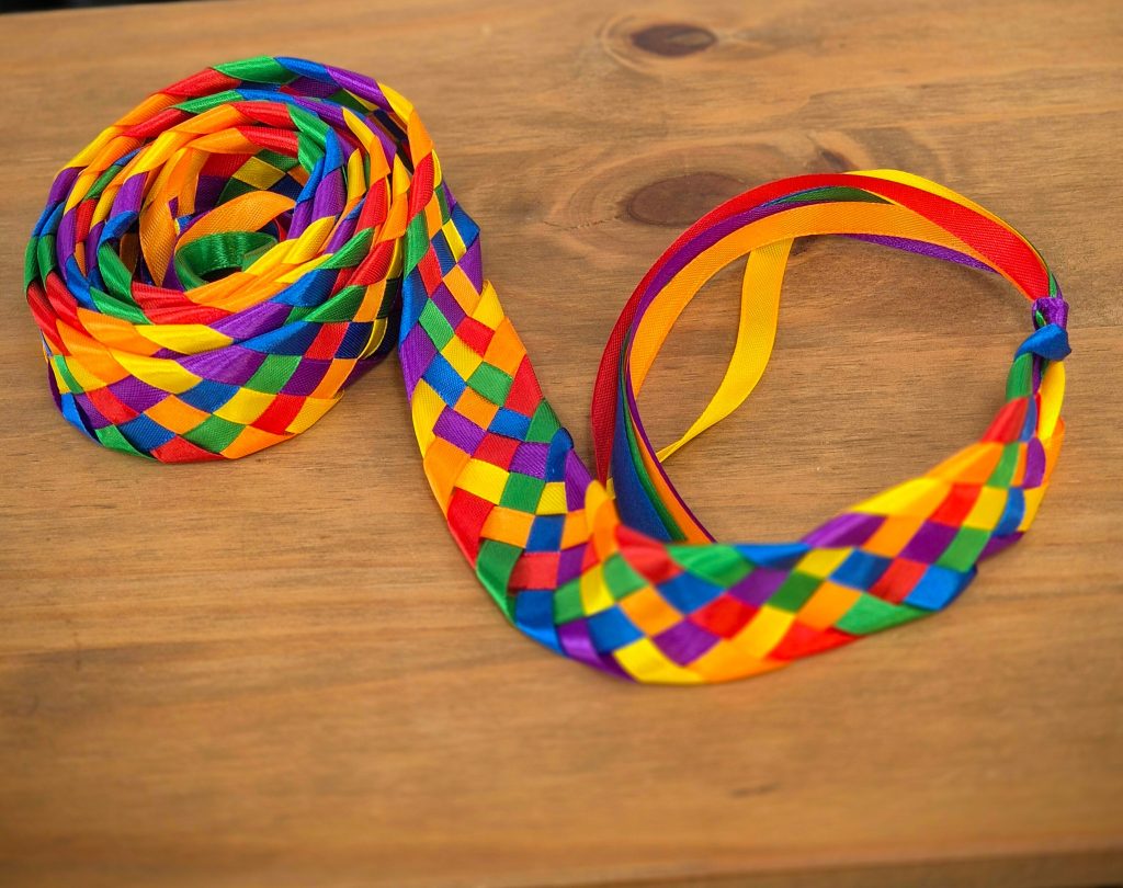 Rainbow coloured Handfasting Ribbon. Six different, brightly coloured ribbons, braided together.